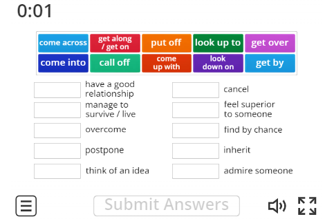 Image of 
<span>C1: 10 Phrasal Verbs (match up)</span>
