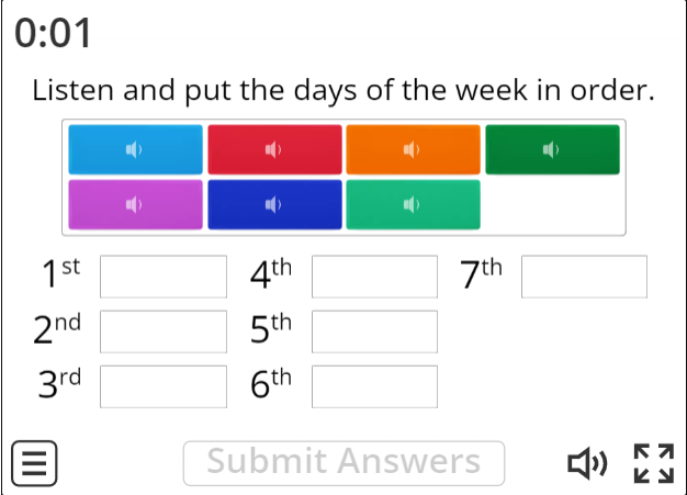 Image of 
<span>A1.2: Days of the week (rank order)</span>
