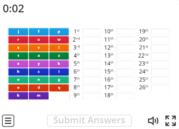 Image of 
<span>A1.2: Alphabet (rank order)</span>
